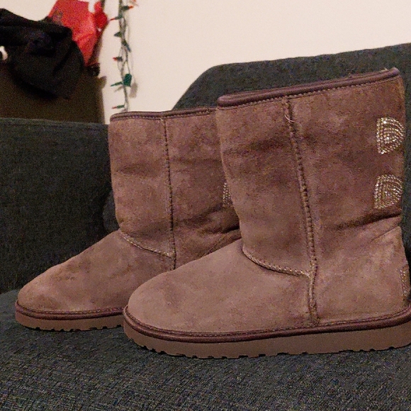 UGG Women's Tan Suede Boots with Crystal Bow Details - Picture 2 of 5